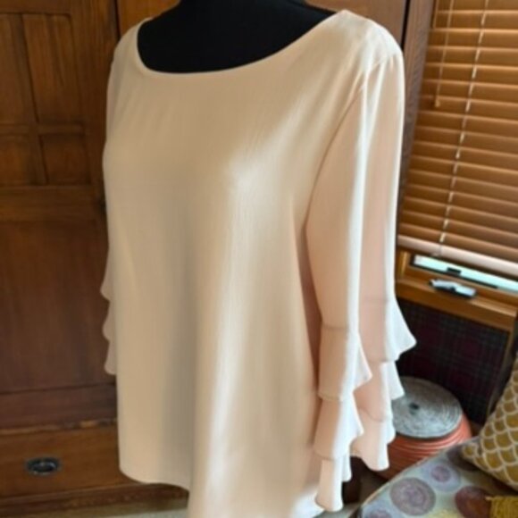 Calvin Klein Pale Pink Ruffled Sleeve Blouse Size Large - Picture 1 of 8